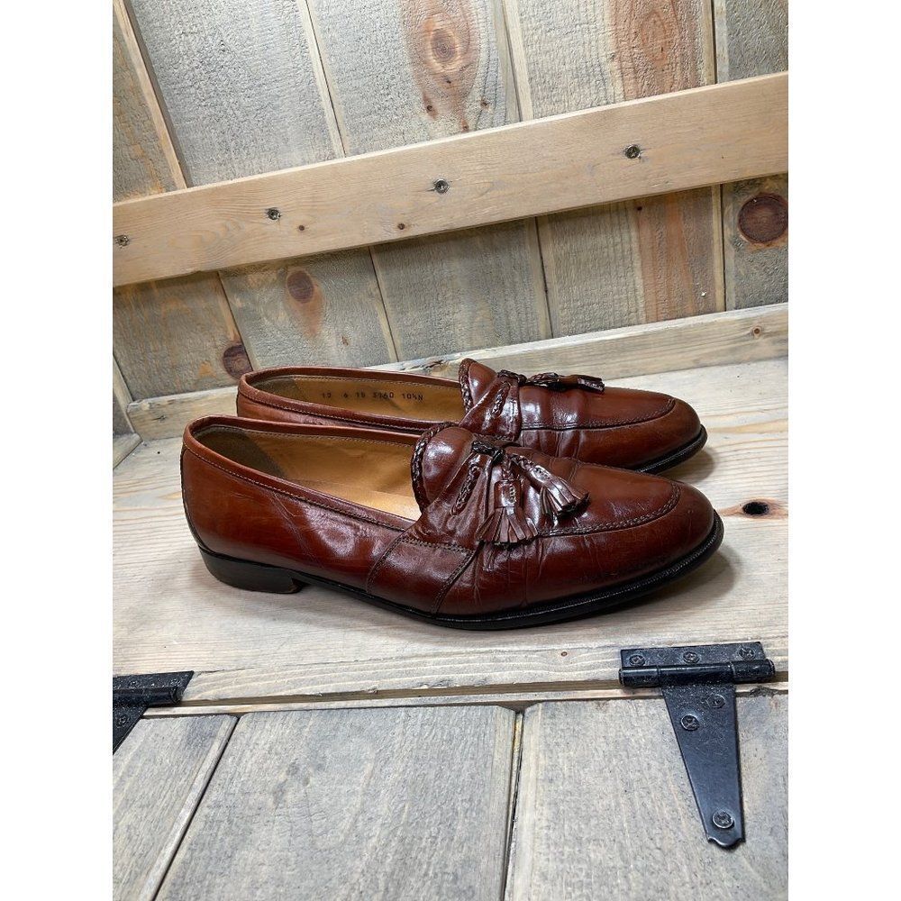 𝅺JOHNSTON & Murphy Cellini Tan Brown Leather Men's Kiltie Loafers Slip On 10.5N